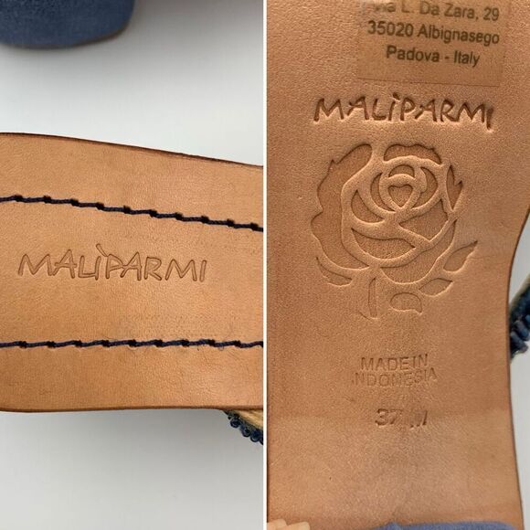 Maliparmi Cuts & Beads Slip On Mule Sandal Blue Size 7 - Picture 10 of 12